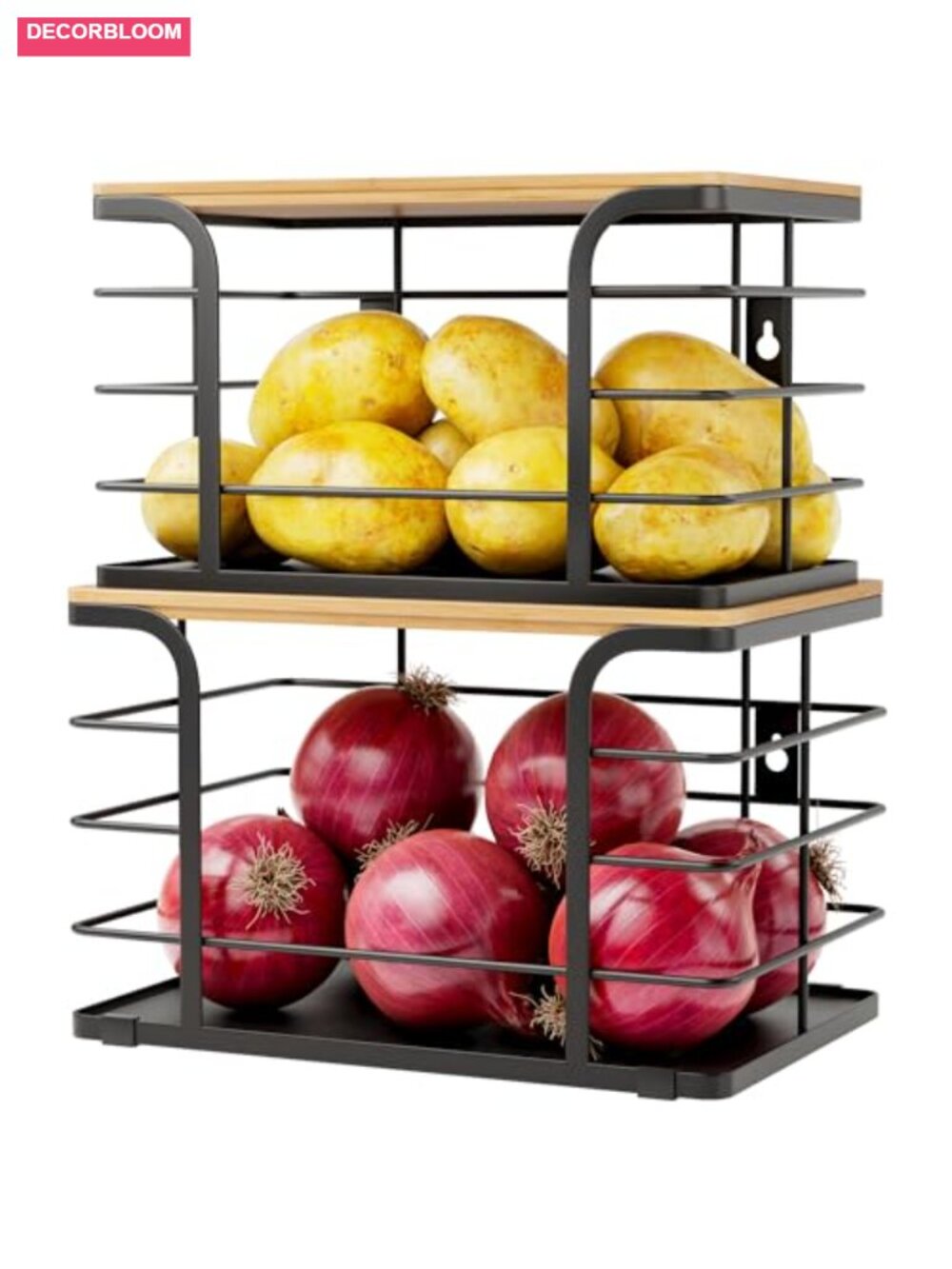 2 Pack Stackable Pantry Organizer Bamboo Stainless Steel Kitchen Storage Bin
